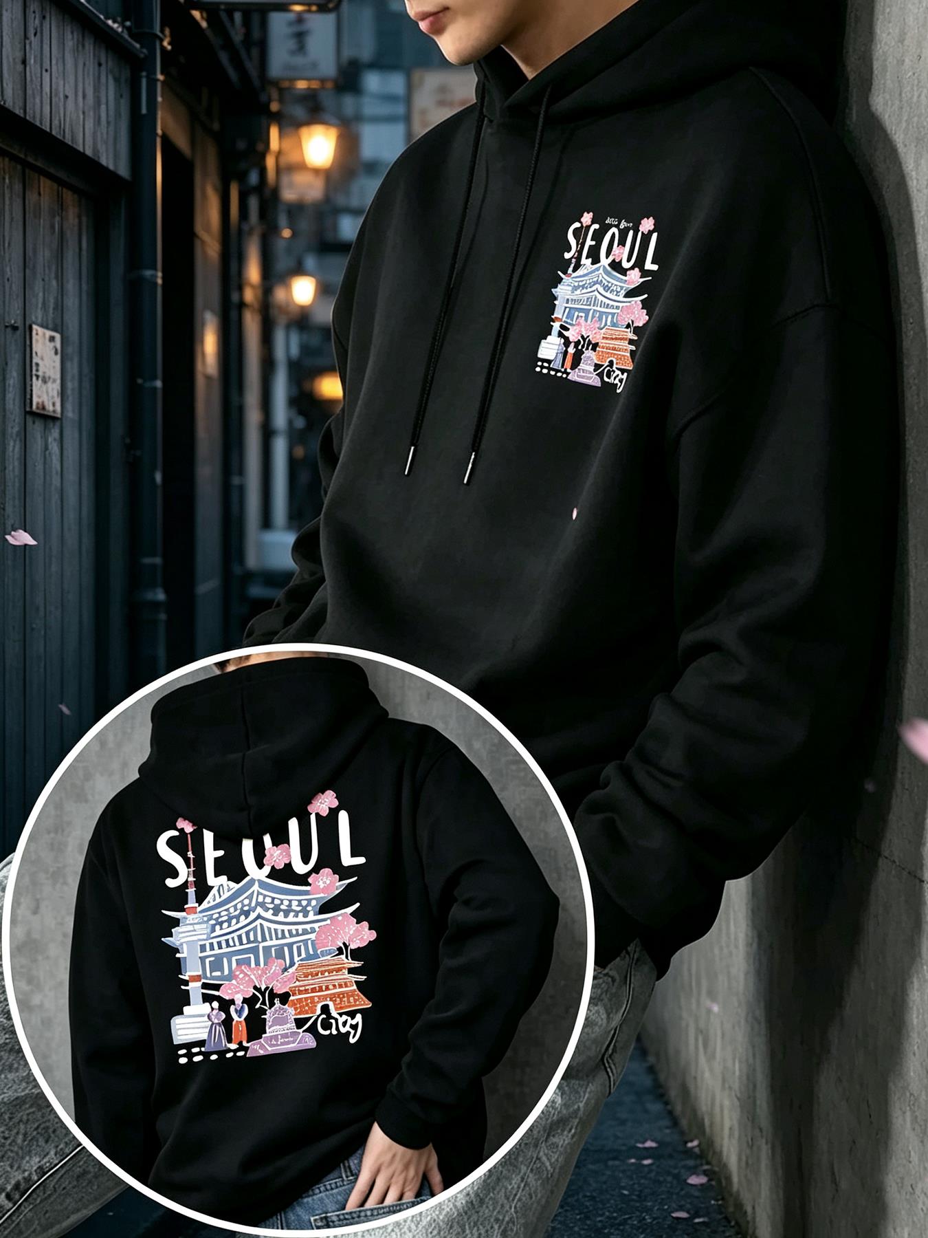 Winter Clothing English - Hello From Seoul City Scenery Print