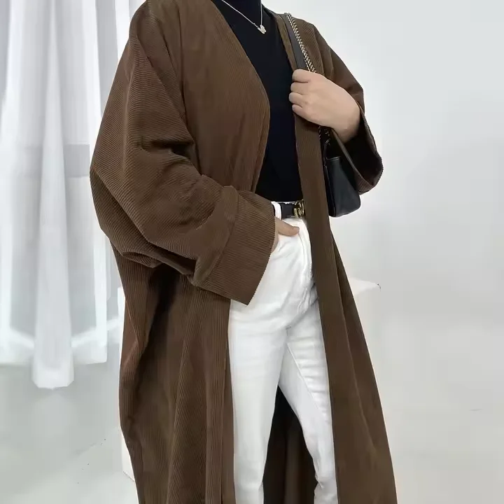 Winter Clothing Dubai - Winter Abaya Corduroy Muslim Woman Coat