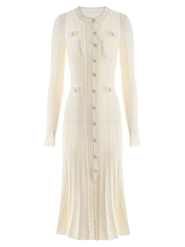 Round Neck Long Sleeved Dress  - Winter Clothing In French 评论和价格