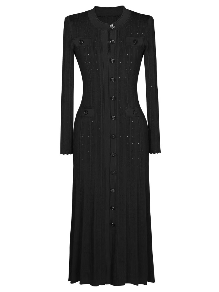 Round Neck Long Sleeved Dress  - Winter Clothing In French 评论和价格