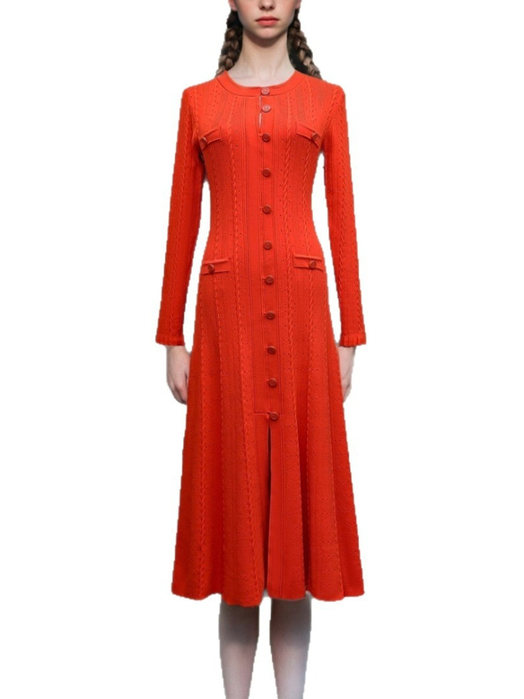 Round Neck Long Sleeved Dress  - Winter Clothing In French 评论和价格