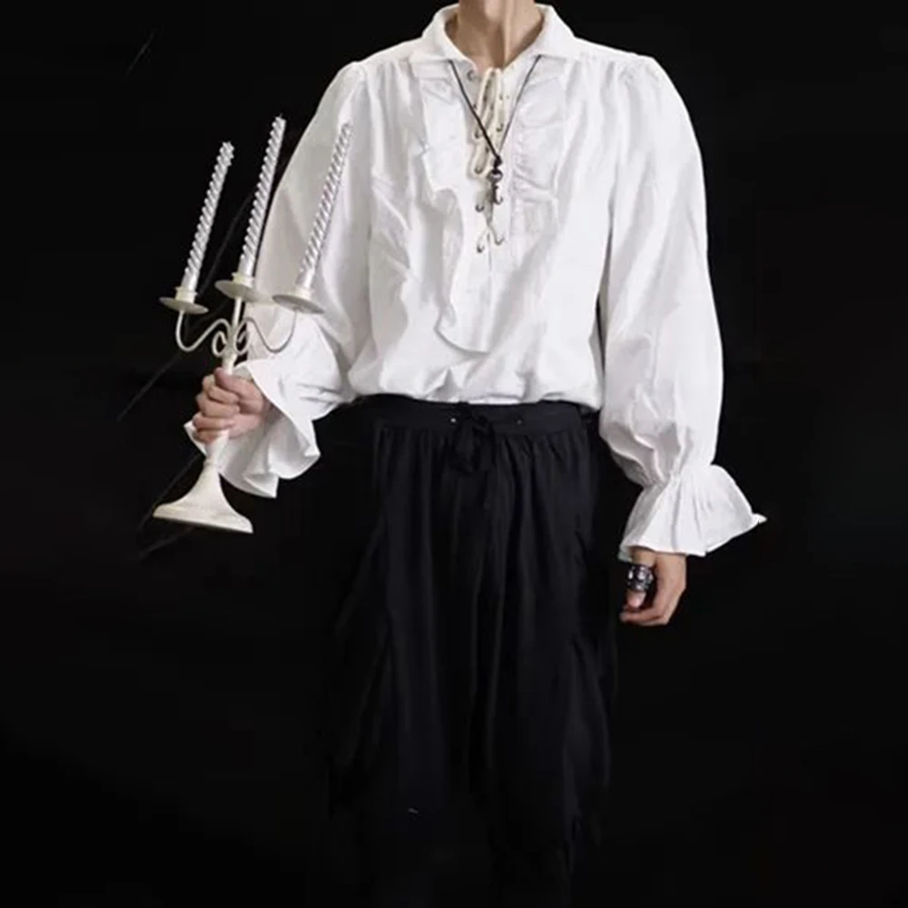 Mens Ruffled Long-Sleeved Shir - Winter Clothing Dress Up 评论和价格