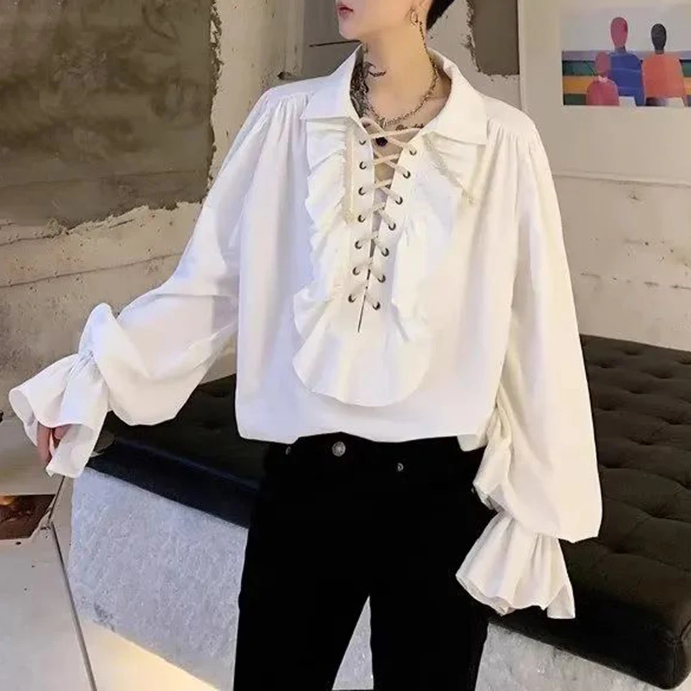 Mens Ruffled Long-Sleeved Shir - Winter Clothing Dress Up 评论和价格